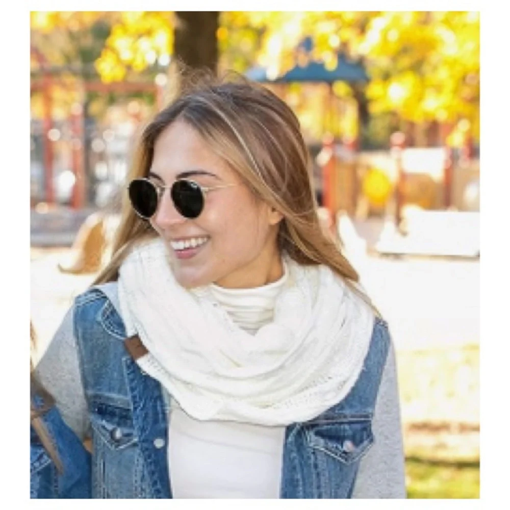 New York & Co Scarf Cream Color Cable Knit Infinity Loop Scarf